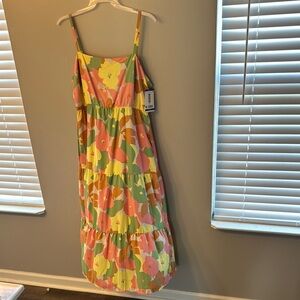 XXL pink and yellow floral smocked back dress